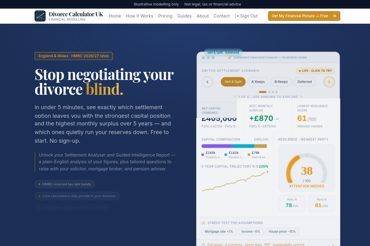 Homepage screenshot for Divorce Calculator UK